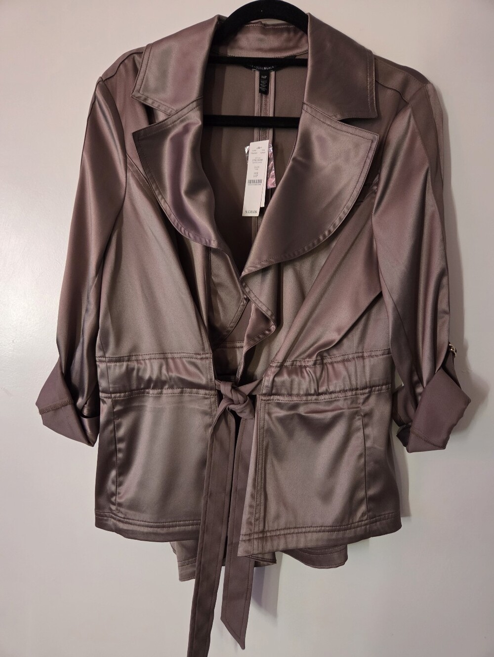 White House Black Market Petite Satin Tie-Waist Jacket - Taupe